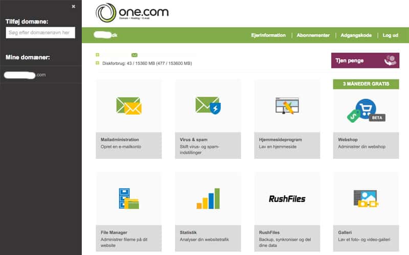 one.com webhotel kontrolpanel