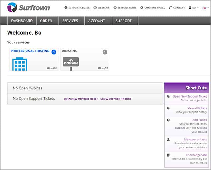 Webhotel hos Surftown