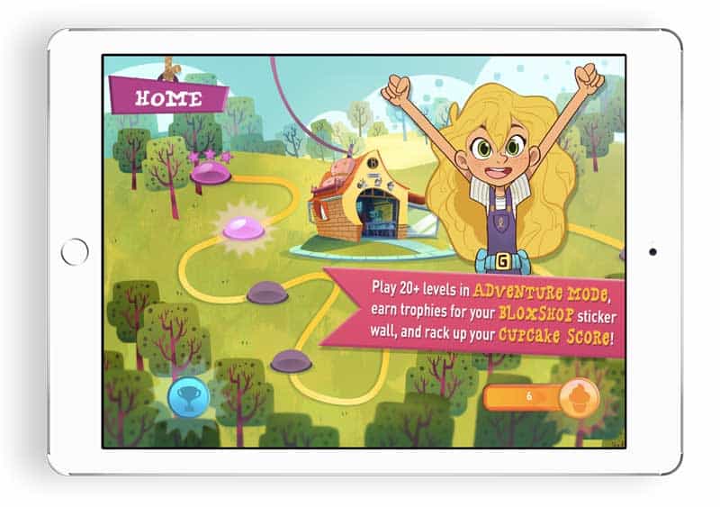 Goldieblox skærmbillede af pige med cupcakes