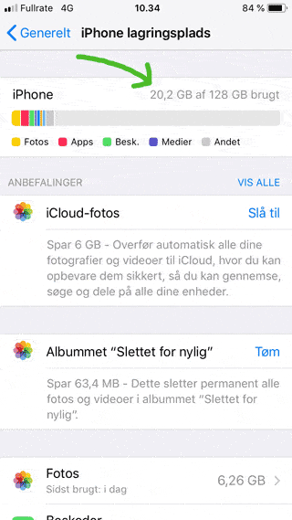 Se antal GB data på din iPhone