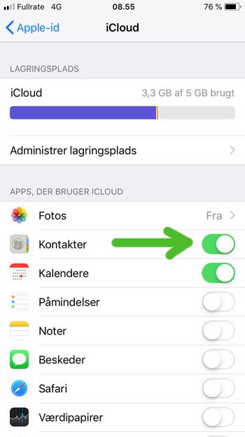 gem kontakter på iPhone med iCloud
